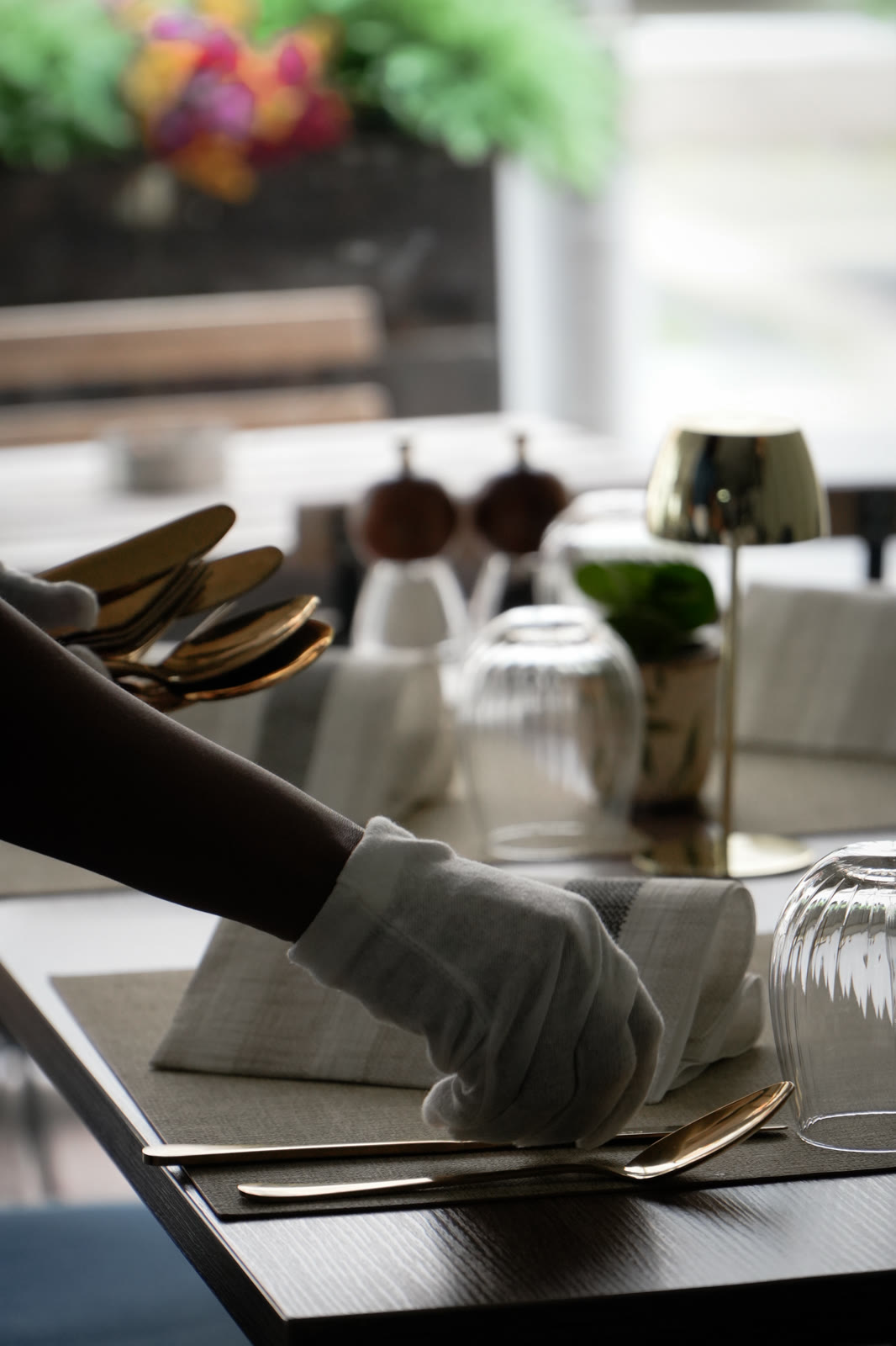 White-glove service by the flowered terrace at A Tavola