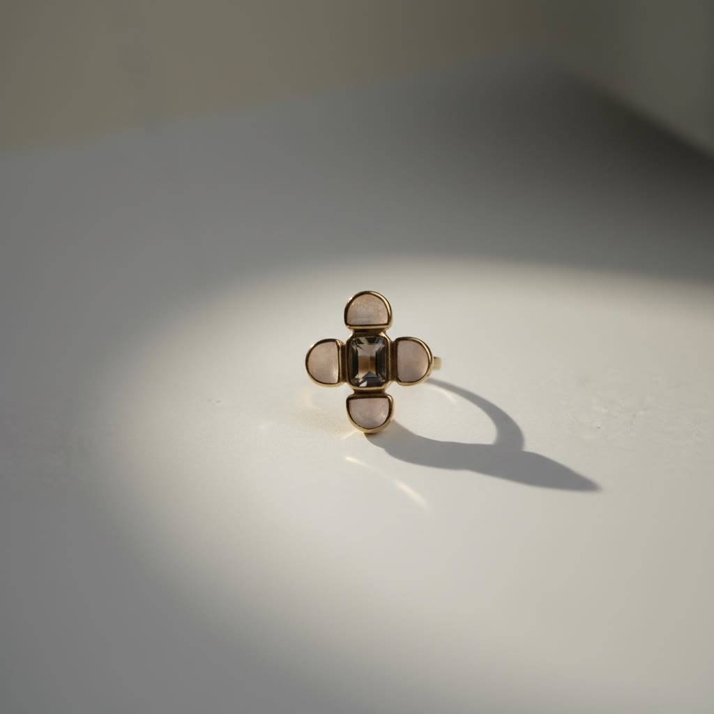 Bague fleur en pierres en lumière rasante, Les Favorites by Carine Michel
